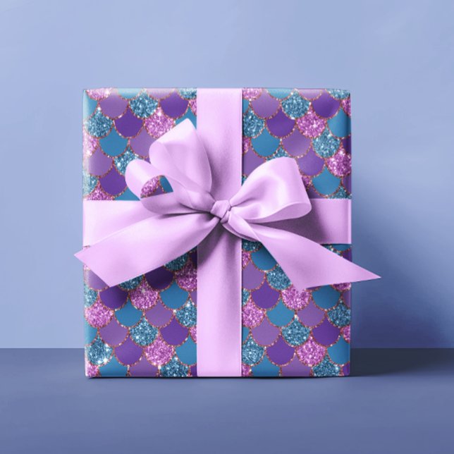 Pink Blue Sparkle Glitter Mermaid Scales Dragon Wrapping Paper (Creator Uploaded)