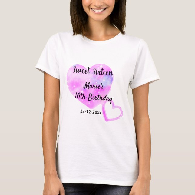 pink blue sparkle heart stars 16 th birthday add   T-Shirt (Front)