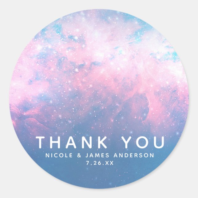 Pink & Blue Starry Cosmic Cotton Candy Sky Wedding Classic Round Sticker (Front)