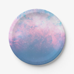 Pink & Blue Starry Cosmic Cotton Candy Sky Wedding Paper Plate