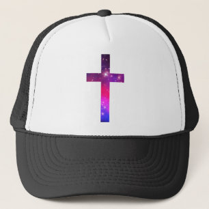 Pink Blue Stars Cross White Trucker Hat