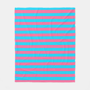 Pink Blue Stripes Pattern Fleece Blanket