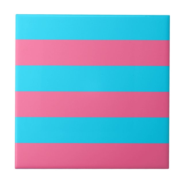 Pink Blue Stripes Pattern  Tile (Front)