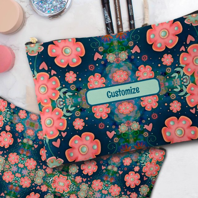 Pink Blue Stylish Floral Pattern Accessory Bag (Creator Uploaded)