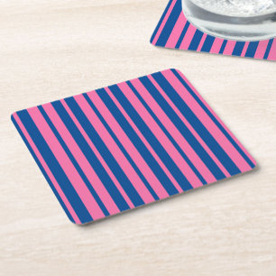 Pink Blue Stylish Stripes Pattern Design Square Paper Coaster