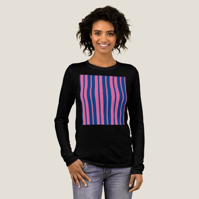 Pink Blue Stylish Stripes Pattern Design  Tri-Blend Shirt (Full Front)