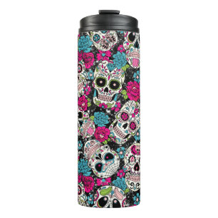 Pink & Blue Sugar Skull Floral Thermal Tumbler