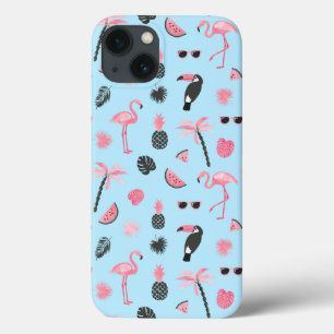 Pink & Blue Summer Tropical Pattern iPhone 13 Case
