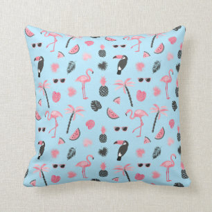 Pink & Blue Summer Tropical Pattern Cushion