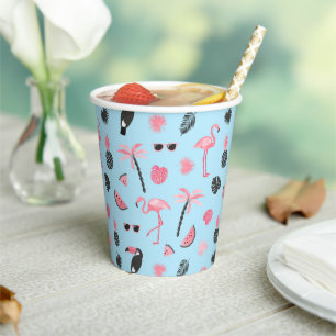 Pink & Blue Summer Tropical Pattern Paper Cups