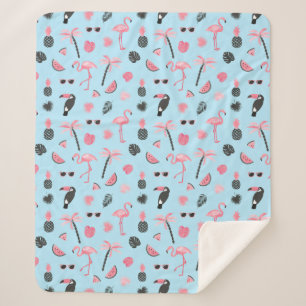 Pink & Blue Summer Tropical Pattern Sherpa Blanket
