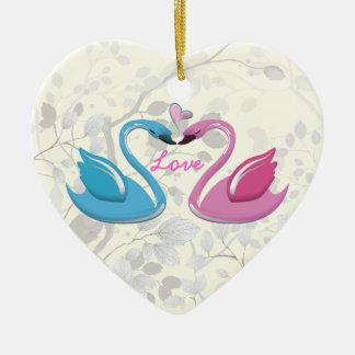 Pink blue swan love heart couple keepsake ornament