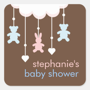 Pink & Blue Sweet Baby Shower Mobile Square Sticker
