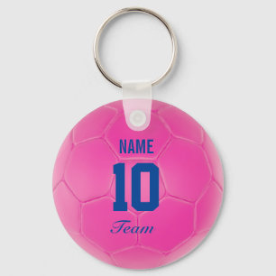 Pink Blue Team Soccer Ball Personalised Name Key Ring
