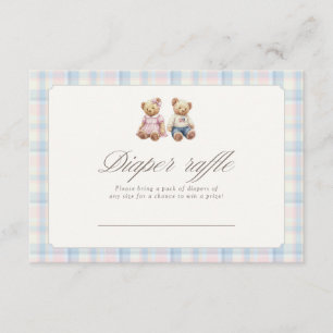 Pink Blue Teddy Bear Diaper Raffle Card 3.5x5