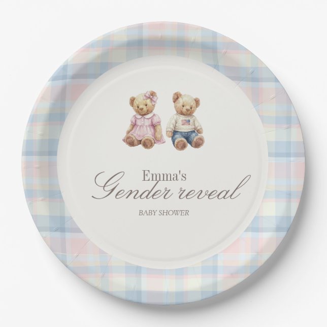 Pink Blue Teddy Bear Paper Plates (Front)