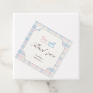 Pink Blue Teddy Bear Square Gender Reveal Favour Tags