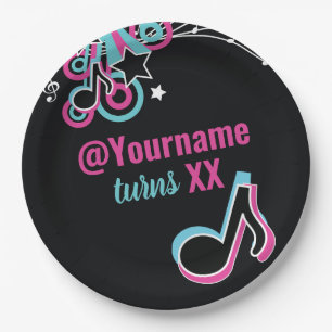Pink & Blue Teen Dance Party Paper Plate