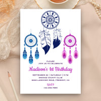 Pink Blue Tribal Boho Dream Catcher Birthday Party