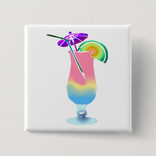 Pink & Blue Tropical Drink 15 Cm Square Badge