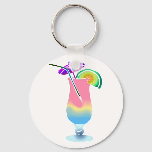 Pink & Blue Tropical Drink Key Ring (Front)