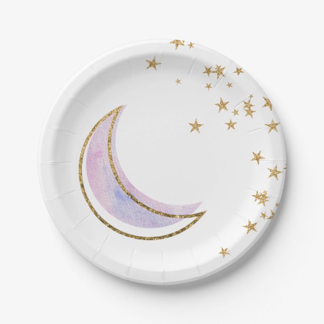 Pink Blue Twinkle Little Star Plates Gender Reveal (Front)