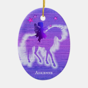 Pink & Blue Unicorn Girly Colorful Wood Design Ceramic Tree Decoration
