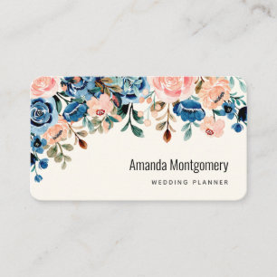 Pink & Blue Watercolor Flowers Business Card