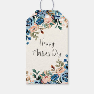  Pink & Blue Watercolor Flowers Mother's Day Gift Tags