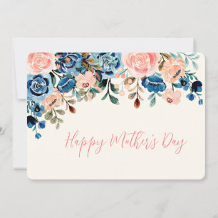 Pink & Blue Watercolor Flowers Mother's Day Holiday Card