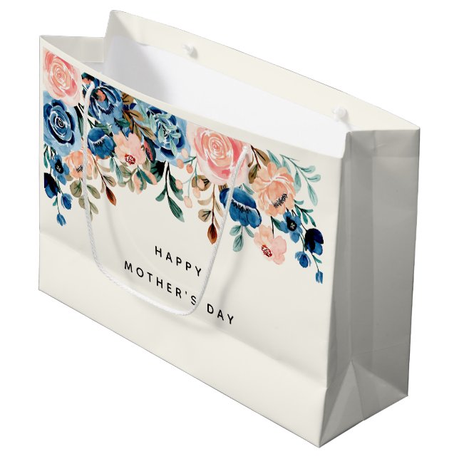 Pink & Blue Watercolor Flowers Mother's Day Large Gift Bag (Front Angled)