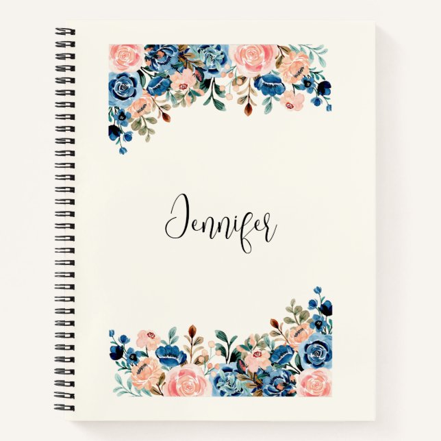 Pink & Blue Watercolor Flowers Notebook (Front)