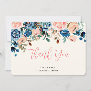 Pink & Blue Watercolor Flowers Thank You