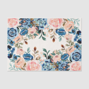Pink & Blue Watercolor Flowers Tissue Paper