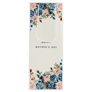Pink & Blue Watercolor Flowers Wine Gift Bag
