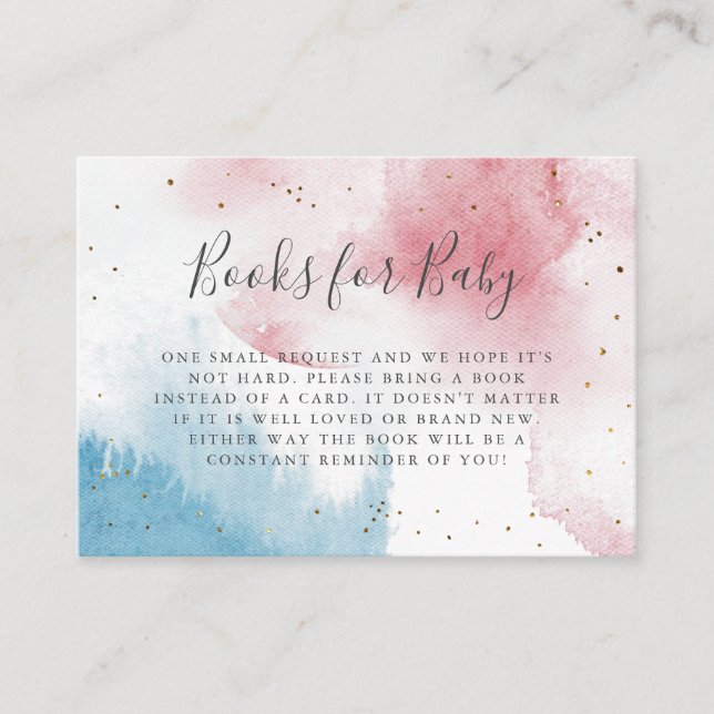 Pink Blue Watercolor Gender Reveal Book Request Enclosure Card (Front)
