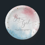 Pink Blue Watercolor Gender Reveal Party Paper Plate<br><div class="desc">Modern and dreamy gender reveal party paper plate featuring pink and blue watercolor art with faux gold glitter. The typography text says "Boy or Girl" in elegant script font. Perfect for a gender reveal party in any season.</div>
