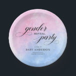 Pink & Blue Watercolor Gender Reveal Party Paper Plate<br><div class="desc">This gender reveal party plates offers an elegant calligraphy on a pink and blue watercolor background. Add this chic paper plate to your gender reveal celebration.</div>
