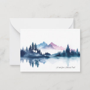 Pink & Blue Watercolor Mountains & Dark Pine Trees Card
