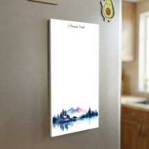 Pink & Blue Watercolor Mountains & Dark Pine Trees