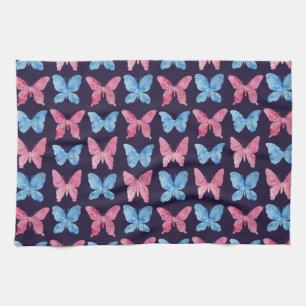 Pink Blue Watercolor Painting Pattern Tea Towel