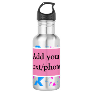 Pink blue watercolor pattern add name text custom 532 ml water bottle