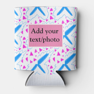 Pink blue watercolor pattern add name text custom can cooler