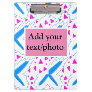 Pink blue watercolor pattern add name text custom clipboard