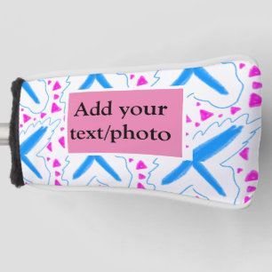 Pink blue watercolor pattern add name text custom golf head cover