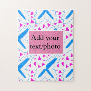 Pink blue watercolor pattern add name text custom jigsaw puzzle