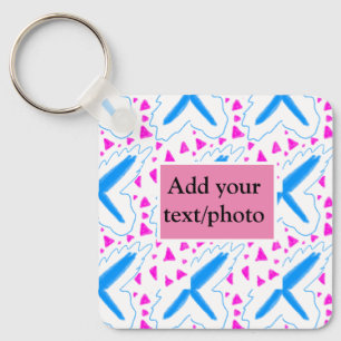 Pink blue watercolor pattern add name text custom key ring