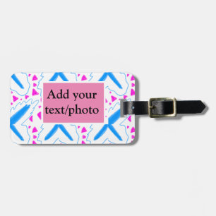 Pink blue watercolor pattern add name text custom luggage tag