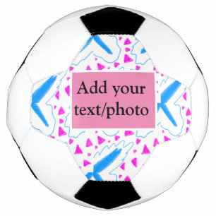 Pink blue watercolor pattern add name text custom soccer ball