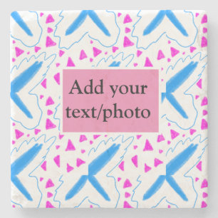 Pink blue watercolor pattern add name text custom stone coaster